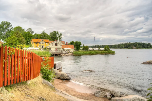 Vaxholm Schweden August 2022 Malerisches Inseldorf Bei Bewölktem Wetter Hdr — Stockfoto