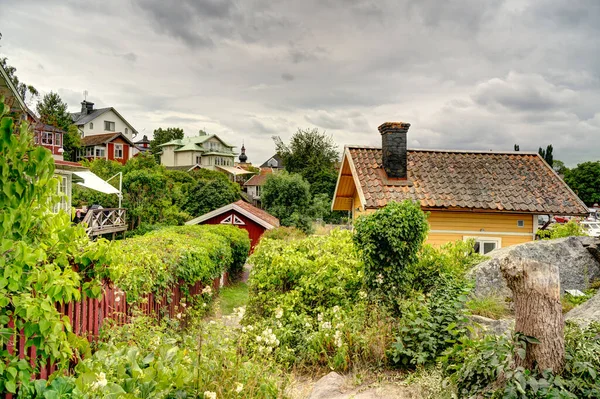 스웨덴 Vaxhell August 2022 Picturesque Island Village Cloudy Weather Hdr — 스톡 사진