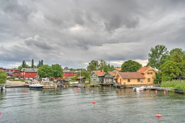 Vaxholm Sveç Ağustos 2022 Bulutlu Havada Resimli Ada Köyü Hdr — Stok fotoğraf