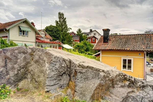 Vaxholm Suécia Agosto 2022 Pitoresca Aldeia Insular Clima Nublado Hdr — Fotografia de Stock