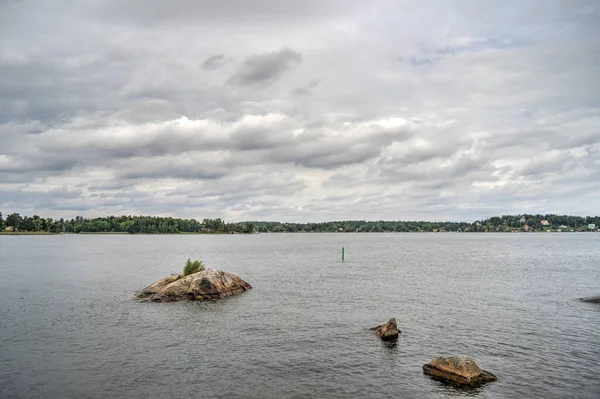 Vaxholm Schweden August 2022 Malerisches Inseldorf Bei Bewölktem Wetter Hdr — Stockfoto