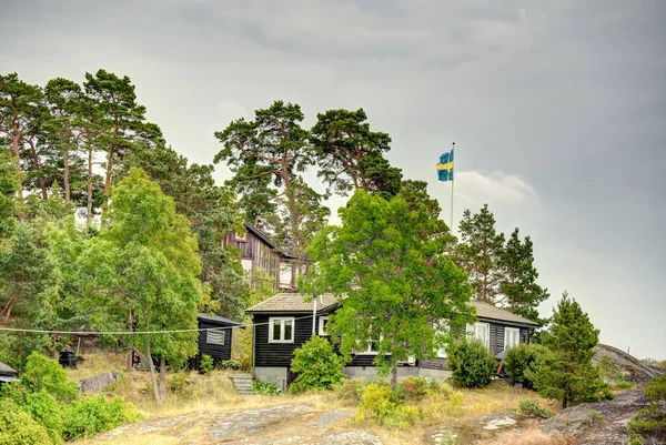 Vaxholm Svezia Agosto 2022 Pittoresco Villaggio Insulare Tempo Nuvoloso Hdr — Foto Stock
