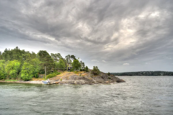 Vaxholm Sveç Ağustos 2022 Bulutlu Havada Resimli Ada Köyü Hdr — Stok fotoğraf