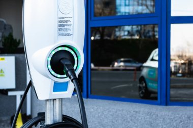 Electric car charging station close up