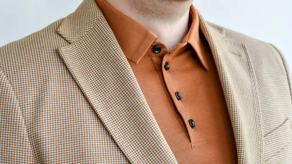 Detail Summer Outwear Light Beige Blazer Combined Brown Polo — Stock Photo, Image