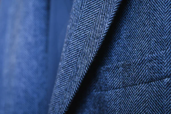 Blauwe Tweed Wollen Blazer Met Broekje Close Selectieve Focus — Stockfoto