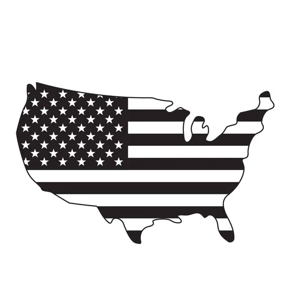 Usa Bandera América Mapa Símbolo Blanco Negro — Vector de stock