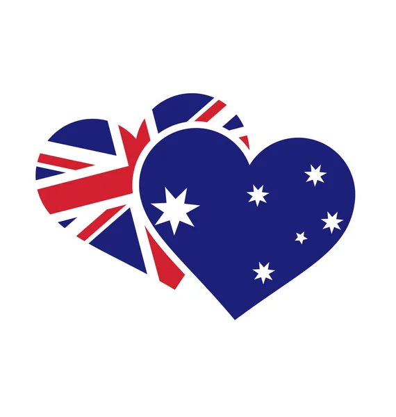 Avustralya Avustralya Bayrağı Çift Kalp Şeklinde — Stok Vektör