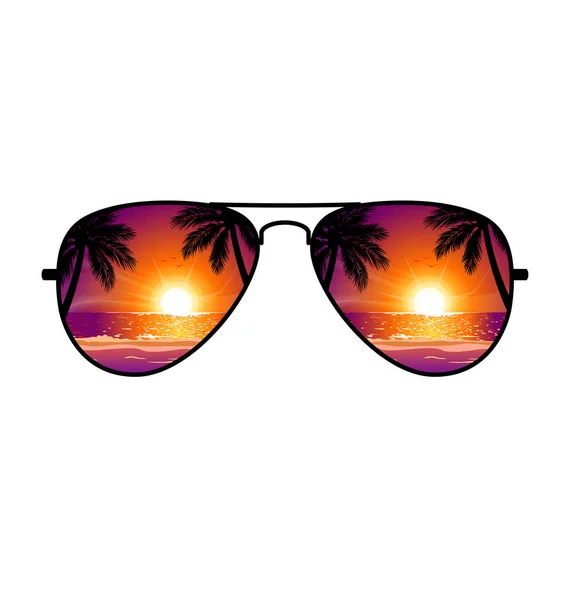 Cool Aviateur Lunettes Soleil Coucher Soleil Plage — Image vectorielle