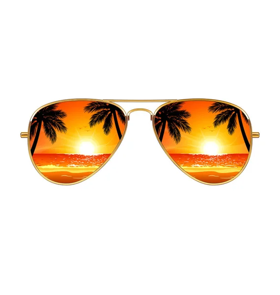 Coole Fliegersonnenbrille Sonnenuntergang Strand Goldrahmen — Stockvektor