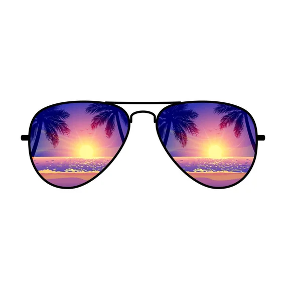Kühle Flieger Sonnenbrille Sonnenuntergang Strand — Stockvektor