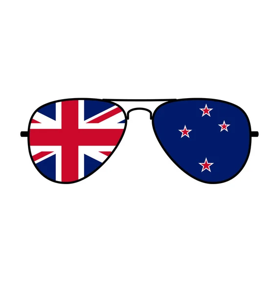 Lunettes Soleil Aviateur Cool Avec Drapeau Nouvelle Zélande — Image vectorielle