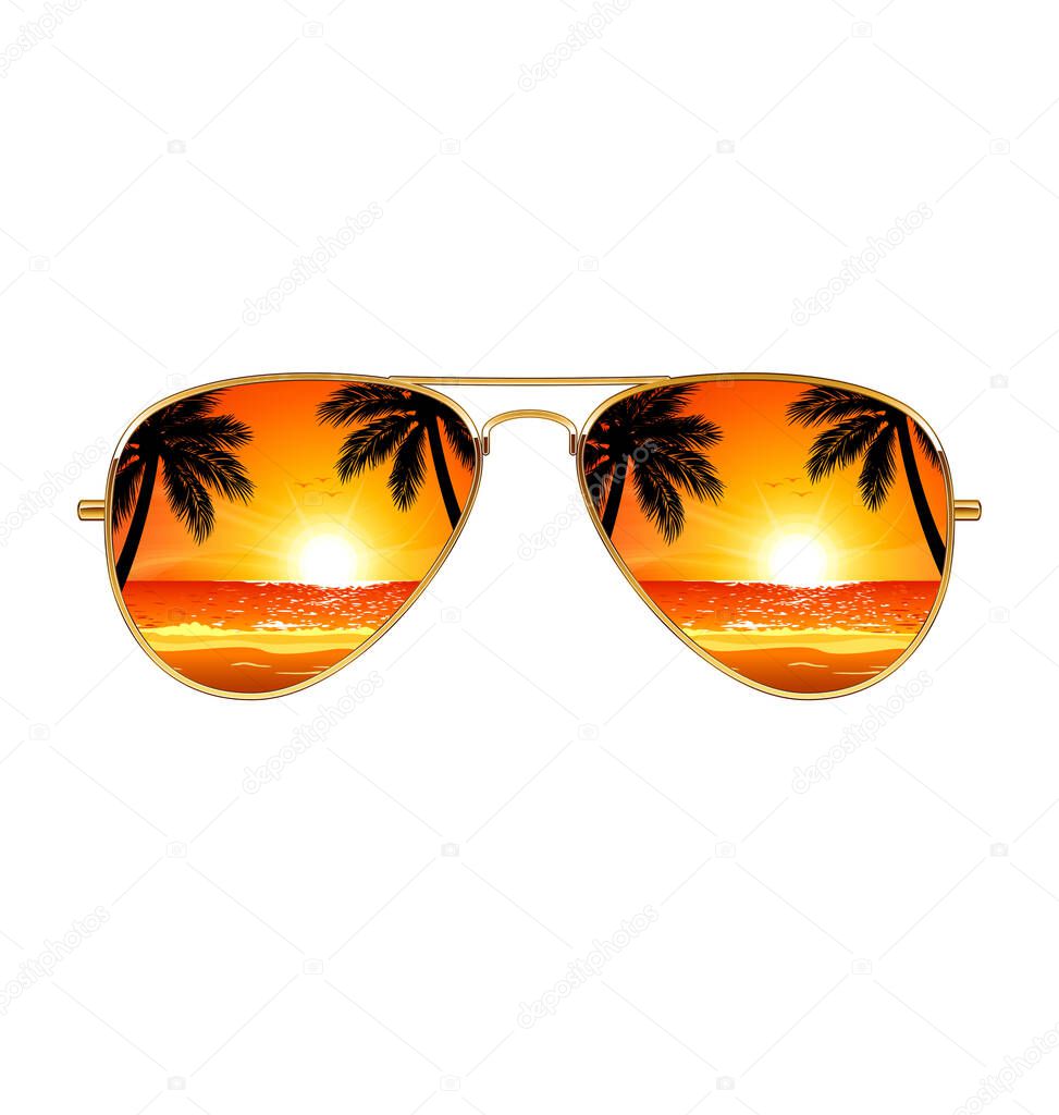 cool aviator sunglasses sunset beach gold frames