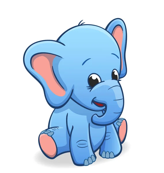 Bebê Bonito Elefante Azul Sentado Sorrindo — Vetor de Stock
