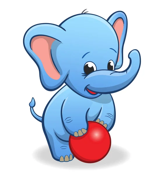 Bebê Bebê Elefante Azul Brincando Com Bola Vermelha — Vetor de Stock