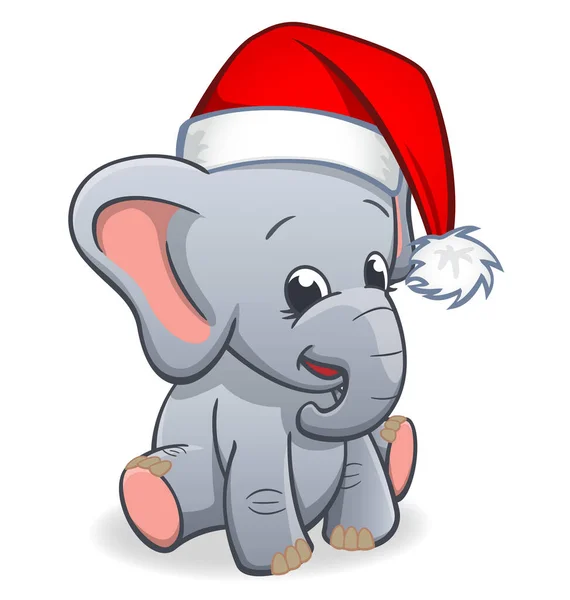Carino Elefante Neonato Con Natale Cappello Babbo Natale — Vettoriale Stock