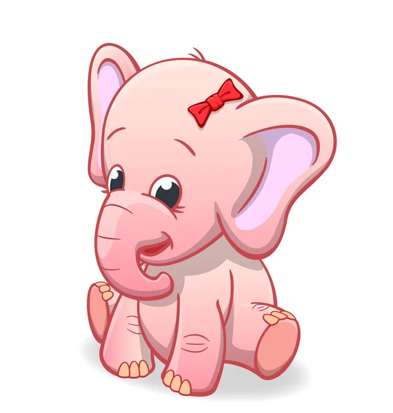 Bebê Bonito Bebê Elefante Rosa Sentado Sorrindo — Vetor de Stock