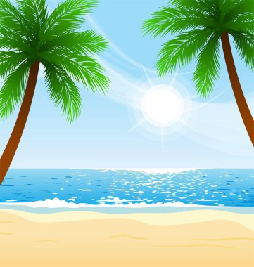 Palmiyeli sıcak tropik plaj