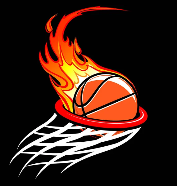 Płonąca Koszykówka Poprzez Logo Obręczy — Wektor stockowy