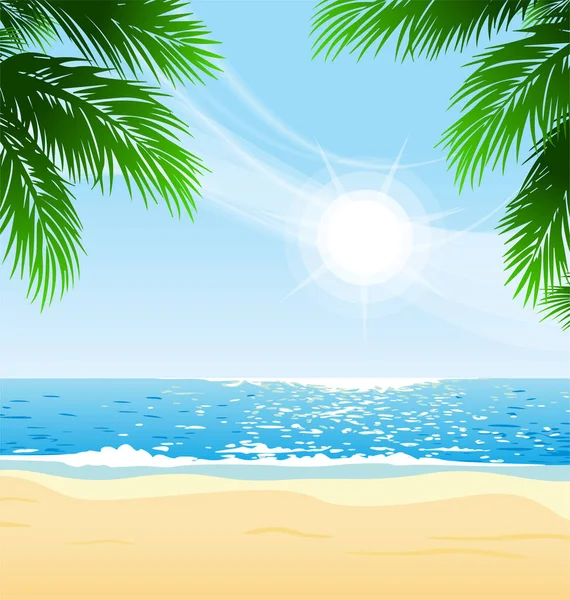 Playa Tropical Cálida Con Palmeras — Vector de stock