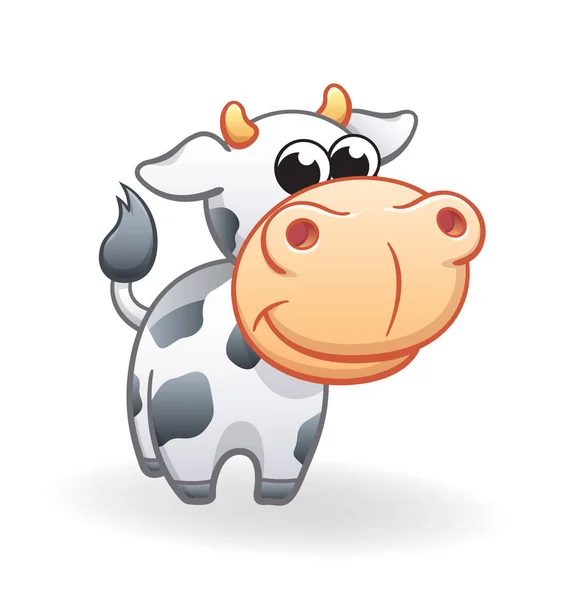 Personagem Desenho Animado Vaca Leiteira Bonito Com Cabeça Grande —  Vetores de Stock