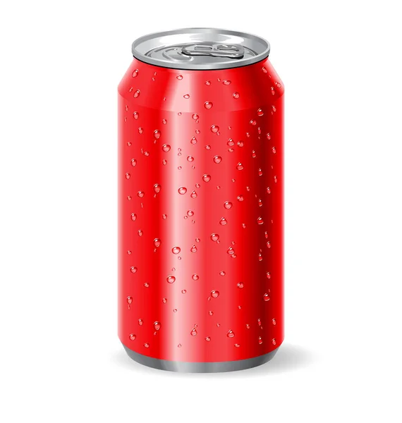 赤いアルミドリンクソーダ缶と水滴 — ストックベクタ