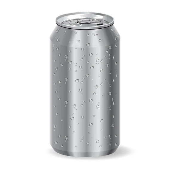 Silver Aluminum Drink Soda Can Water Droplets — Stock Vector