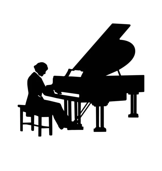 Classical Pianist Playing Piano Silhouette — Stock Vector