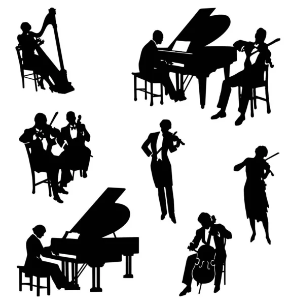 Verschiedene Klassische Musiker Silhouetten — Stockvektor