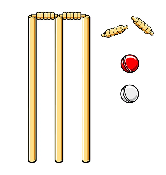 Jeu Cricket Souches Bails Balles — Image vectorielle