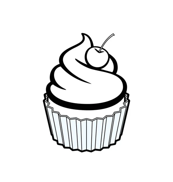 Clássico Dos Desenhos Animados Cupcake Simples Esboço — Vetor de Stock