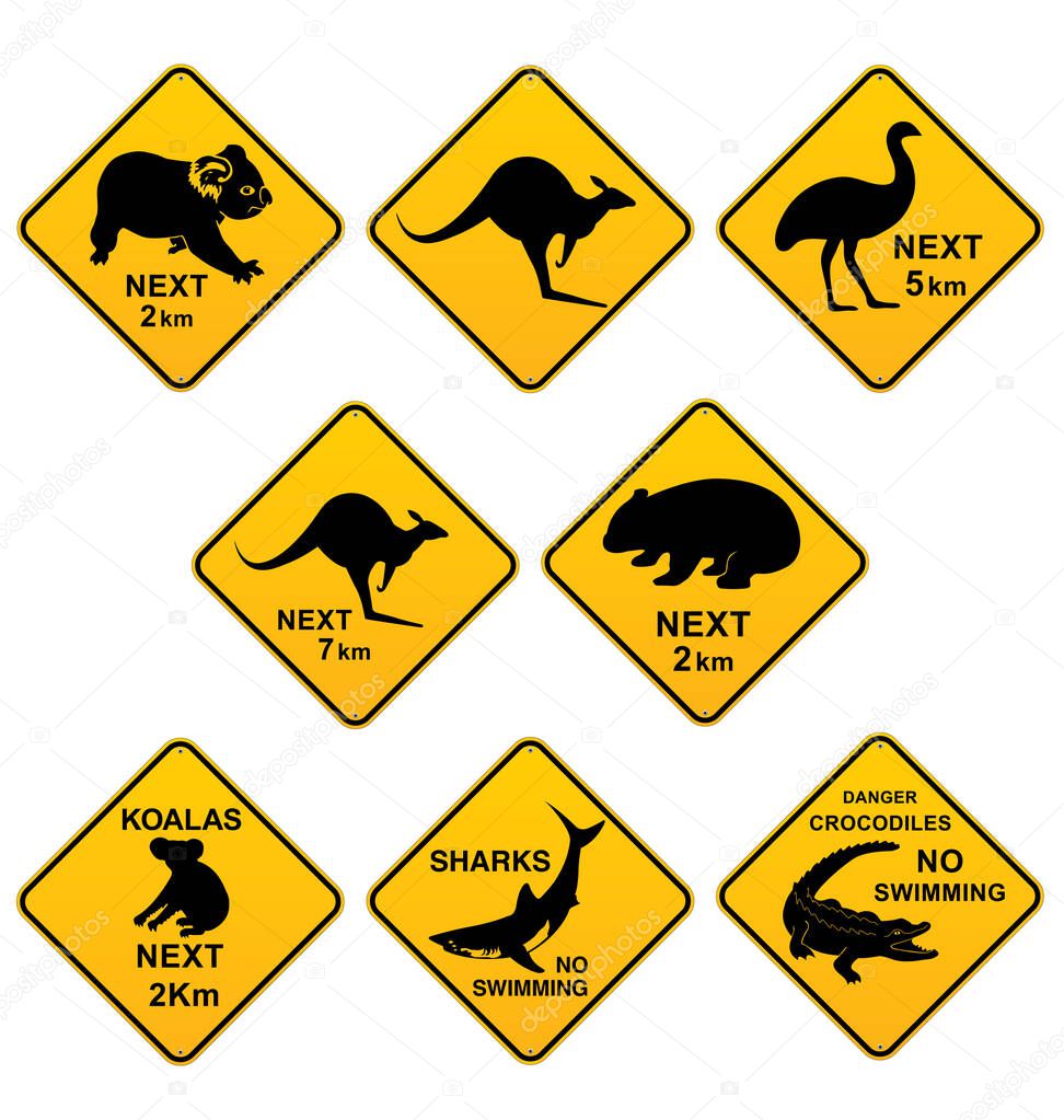 australian animal road signs set of 8