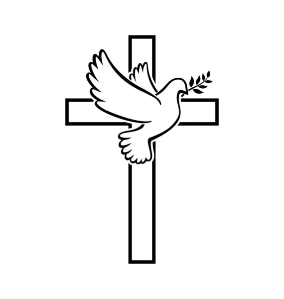 Schöne Weiße Friedenstaube Auf Christlichem Kreuz — Stockvektor