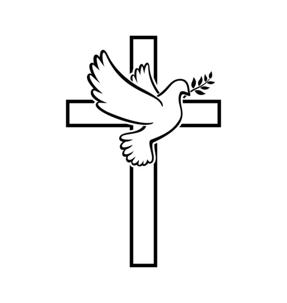 Beautiful White Peace Dove Christian Cross — Stock Vector