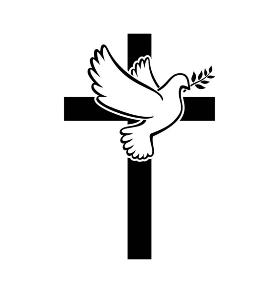 Krásný Bílý Mír Holubice Křesťanském Kříži — Stockový vektor