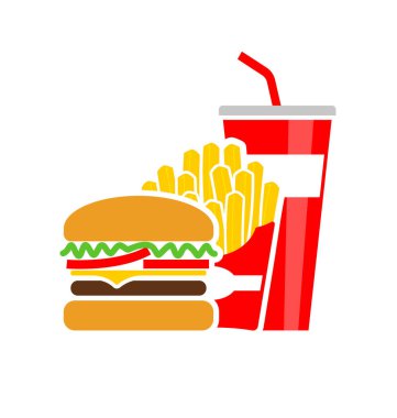 Basit bir hamburger kızartması ve içecek ikonları.