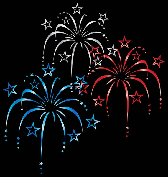 Red White Blue Stylized Fireworks — Stock Vector