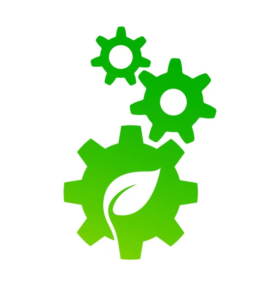 Groupes Engrenages Verts Avec Motif Feuille Éco — Image vectorielle