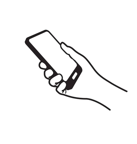 Simple Hand Holding Smartphone Outline — Stock Vector