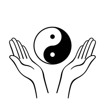 Yin yang sembolü açık ellerle