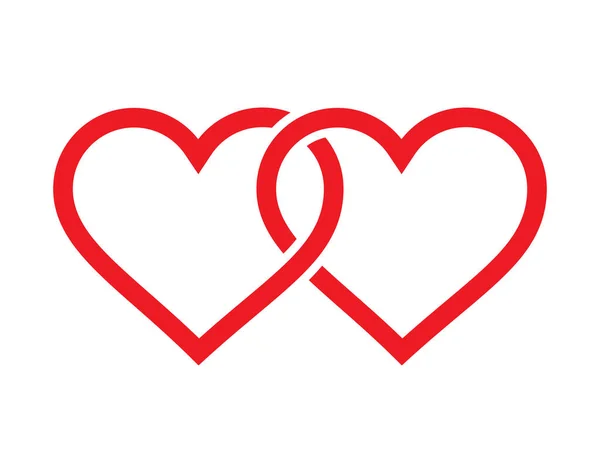 Två Dubbla Röda Valentiner Hjärtan Sammankopplade — Stock vektor