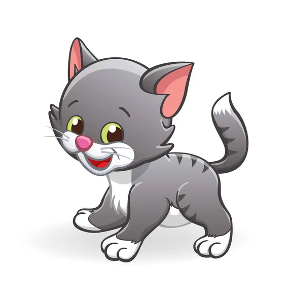 Słodkie Uśmiech Kreskówka Kotek Kot Postać Stojący — Wektor stockowy
