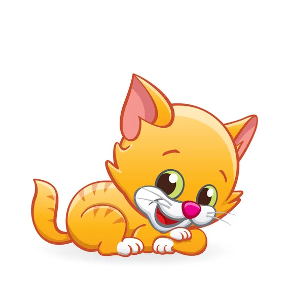Słodkie Uśmiech Kreskówka Imbir Kotek Kot Leżące — Wektor stockowy