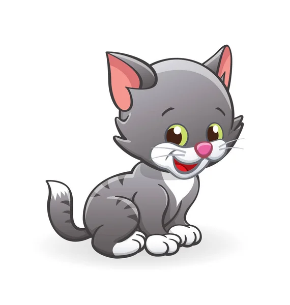 Słodkie Uśmiech Kreskówka Kotek Kot Postać Siedzi — Wektor stockowy