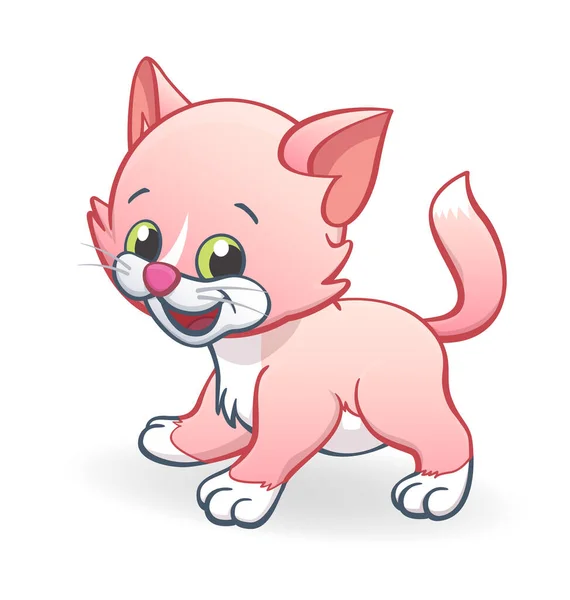 Słodkie Uśmiech Różowy Kreskówka Kotek Kot Stojący — Wektor stockowy