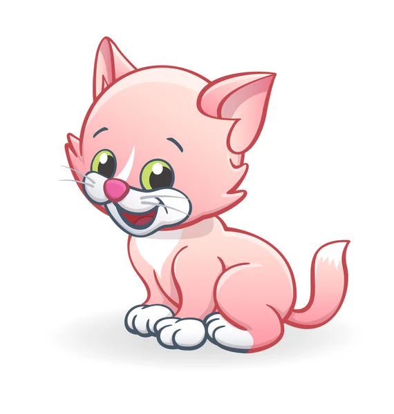 Słodkie Uśmiech Różowy Kreskówka Kotek Szycie Kot — Wektor stockowy