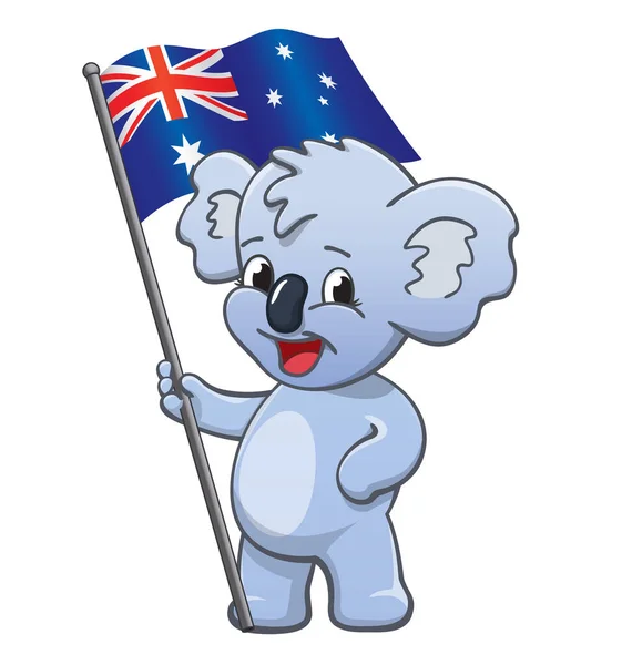 Mignon Sourire Heureux Koala Tenant Drapeau Australien — Image vectorielle
