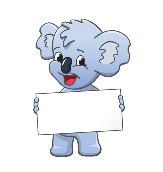 Bonito Cartoon Koala Segurando Sinal Branco — Vetor de Stock