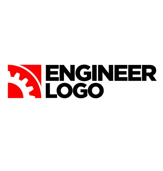 Quadratisches Ingenieur Logo Rotes Zahnrad — Stockvektor