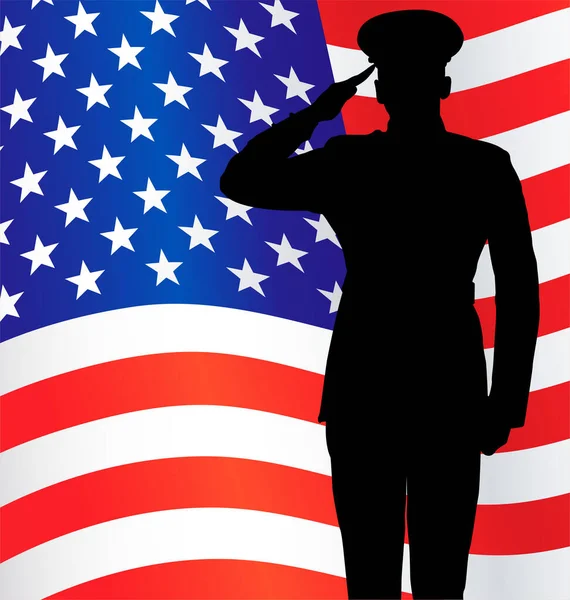 Military Police Salute Silhouette Usa Flag — Stock Vector